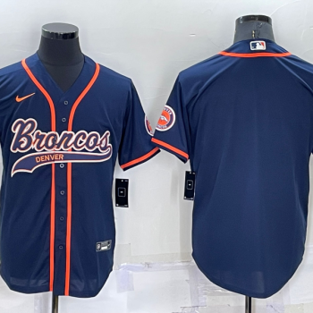 Men Denver Broncos Blank Nvay Blue Stitched Cool Base Baseball Jersey