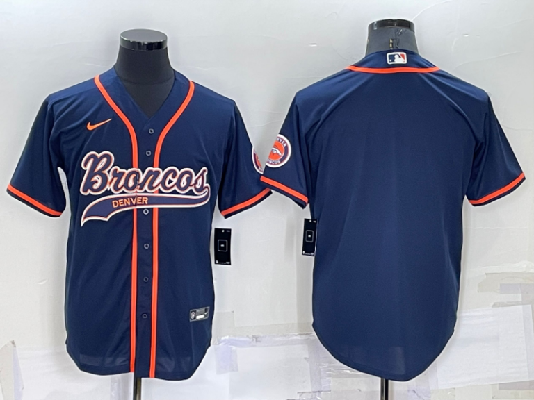 Men Denver Broncos Blank Nvay Blue Stitched Cool Base Baseball Jersey