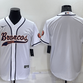Men Denver Broncos Blank White Stitched Cool Base Baseball Jersey