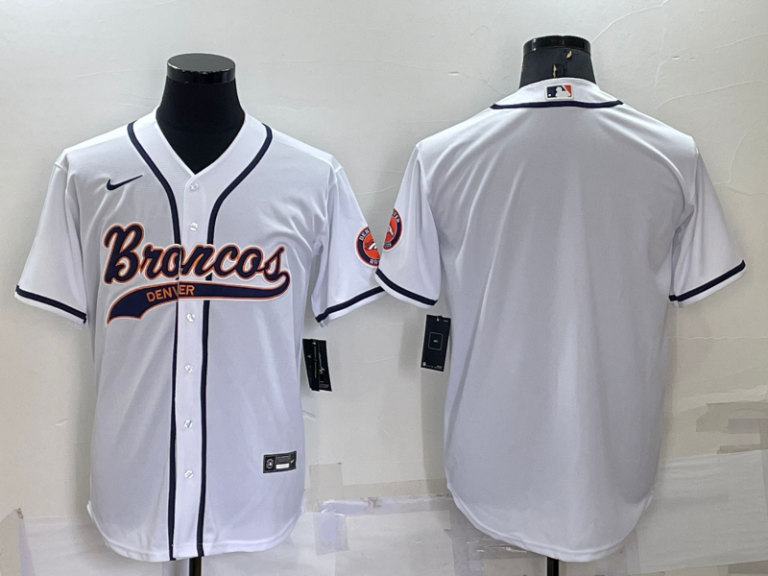 Men Denver Broncos Blank White Stitched Cool Base Baseball Jersey