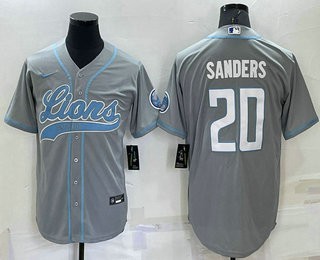 Men Detroit Lions #20 Barry Sanders Grey Stitched MLB Cool Base Baseball Jersey