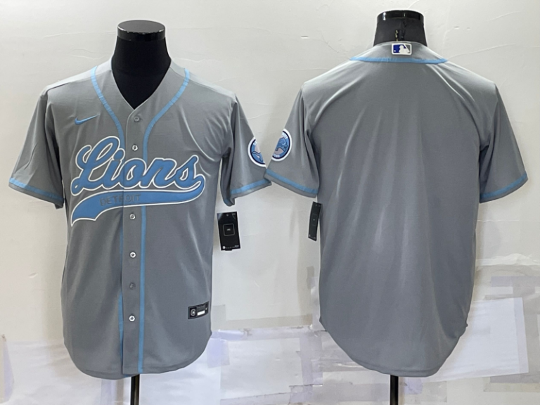 Men Detroit Lions Blank Grey Stitched MLB Cool Base Baseball Jersey