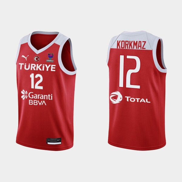 Men FIBA EuroBasket 2022 Turkey Furkan Korkmaz Red Jersey