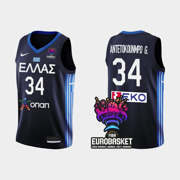 Men FIBA Eurobasket 2022 Greece Giannis Antetokounmpo Navy Jersey