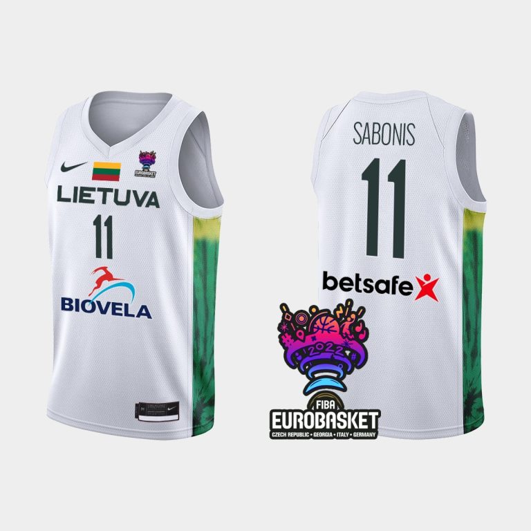 Men FIBA Eurobasket 2022 Lithuania Domantas Sabonis White Jersey