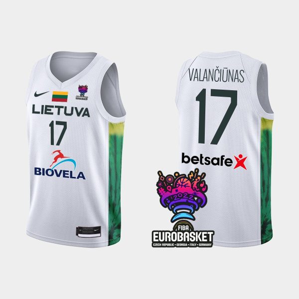 Men FIBA Eurobasket 2022 Lithuania Jonas Valanciunas White Jersey