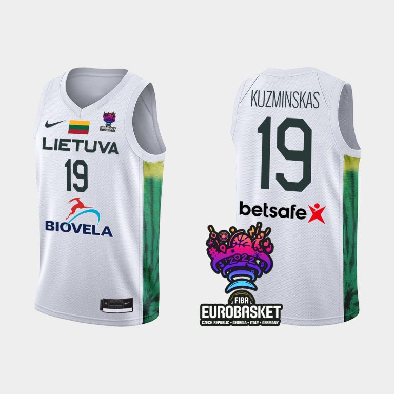 Men FIBA Eurobasket 2022 Lithuania Mindaugas Kuzminskas White Jersey