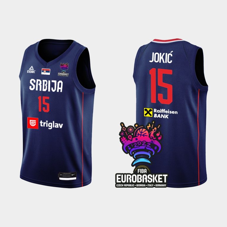 Men FIBA Eurobasket 2022 Serbia Nikola Jokic Navy Jersey