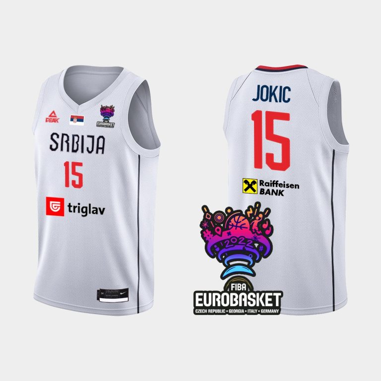 Men FIBA Eurobasket 2022 Serbia Nikola Jokic White Jersey