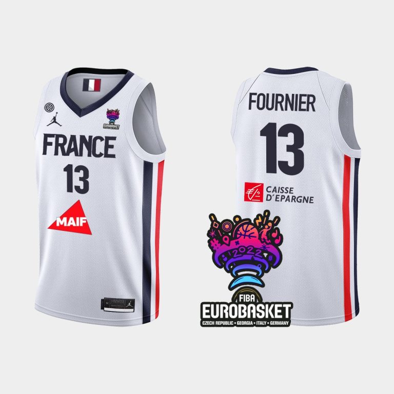 Men France FIBA Eurobasket 2022 Evan Fournier White Jersey