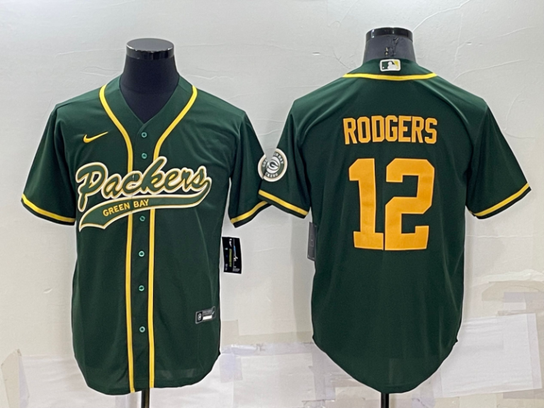 Men Green Bay Packers #12 Aaron Rodgers Green Yellow Stitched MLB Cool Base Baseball Jersey