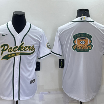 Men Green Bay Packers White Team Big Logo With Patch Cool Base Stitched Baseball Jersey