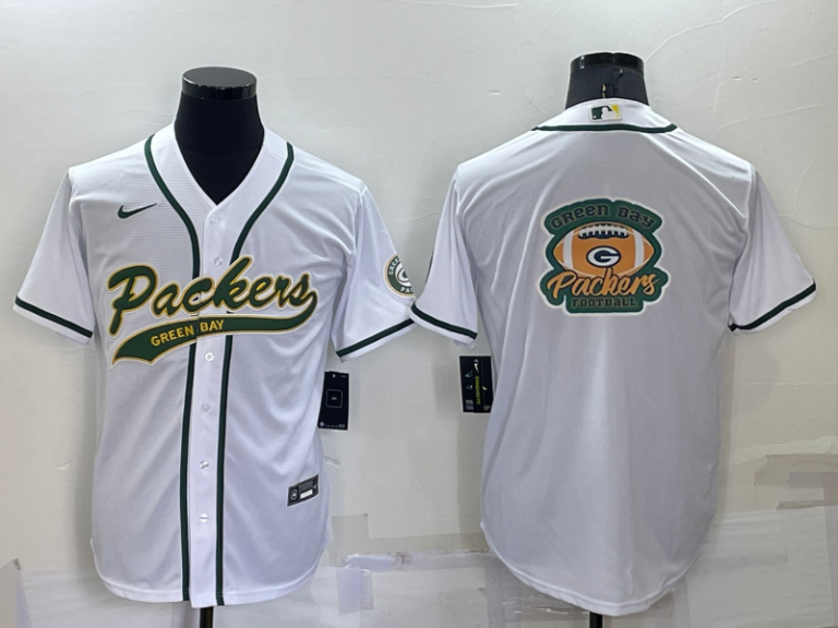 Men Green Bay Packers White Team Big Logo With Patch Cool Base Stitched Baseball Jersey