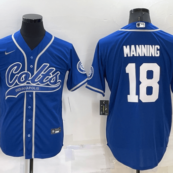 Men Indianapolis Colts #18 Peyton Manning Blue Stitched MLB Cool Base Baseball Jersey