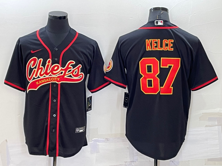 Men Kansas City Chiefs #87 Travis Kelce Black Stitched Cool Base Baseball Jersey