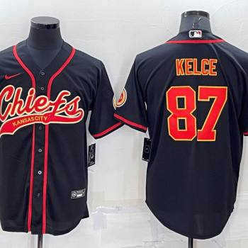 Men Kansas City Chiefs #87 Travis Kelce Black Stitched Cool Base Baseball Jersey