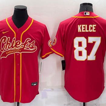 Men Kansas City Chiefs #87 Travis Kelce Red Stitched Cool Base Baseball Jersey