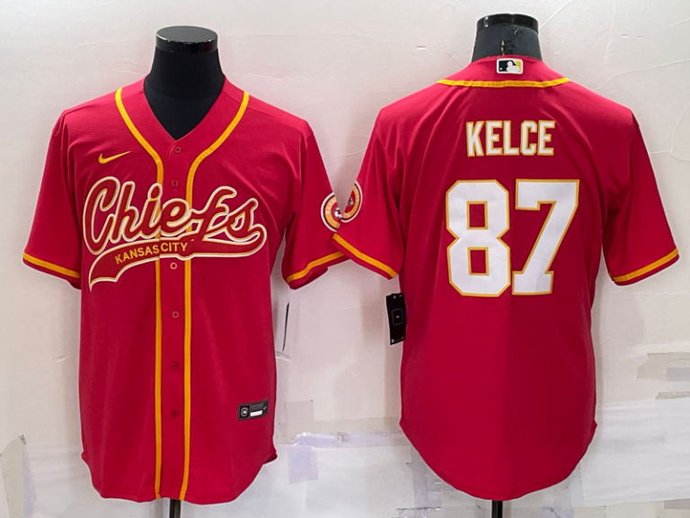 Men Kansas City Chiefs #87 Travis Kelce Red Stitched Cool Base Baseball Jersey