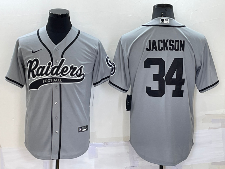 Men Las Vegas Raiders #34 Bo Jackson Grey Stitched MLB Cool Base Baseball Jersey