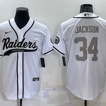 Men Las Vegas Raiders #34 Bo Jackson White Grey Stitched MLB Cool Base Baseball Jersey