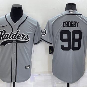 Men Las Vegas Raiders #98 Maxx Crosby Grey Stitched MLB Cool Base Baseball Jersey