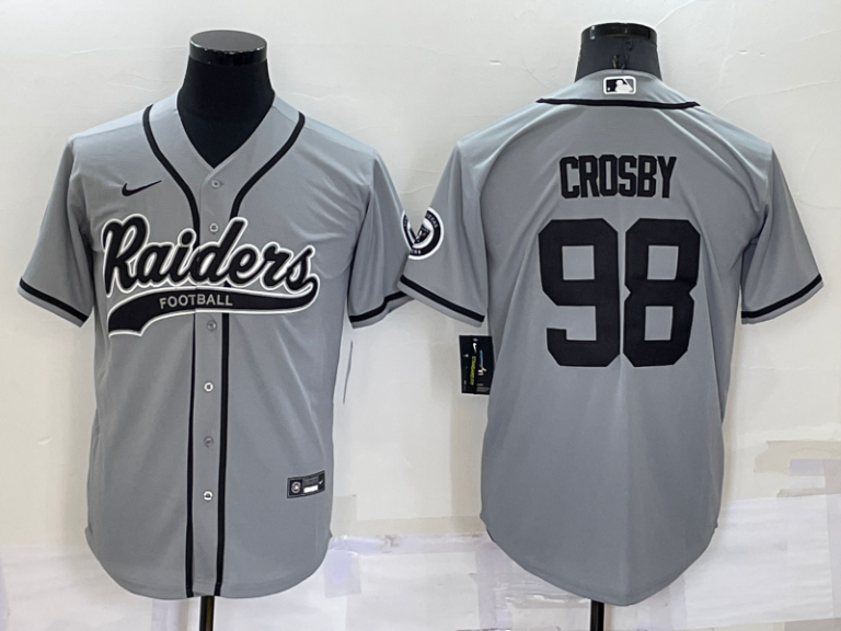 Men Las Vegas Raiders #98 Maxx Crosby Grey Stitched MLB Cool Base Baseball Jersey