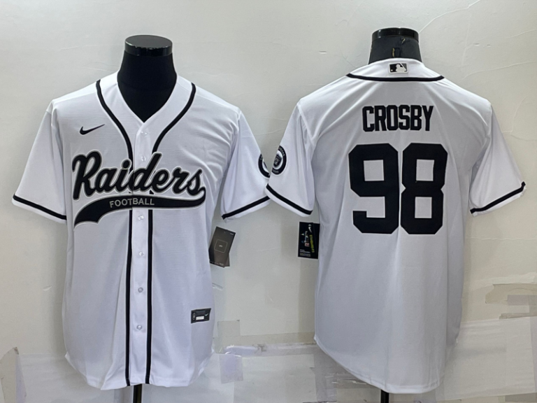 Men Las Vegas Raiders #98 Maxx Crosby White Stitched MLB Cool Base Baseball Jersey