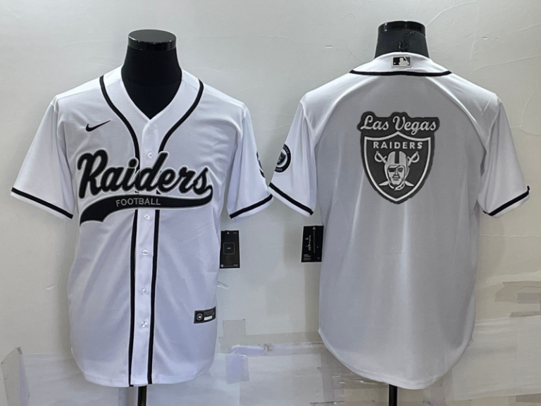 Men Las Vegas Raiders White Team Big Logo With Patch Cool Base Stitched Baseball Jersey