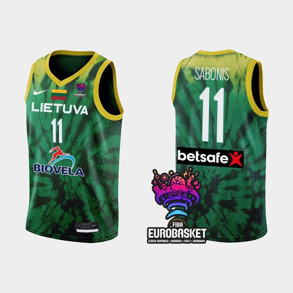 Men Lithuania FIBA Eurobasket 2022 Domantas Sabonis Green Jersey