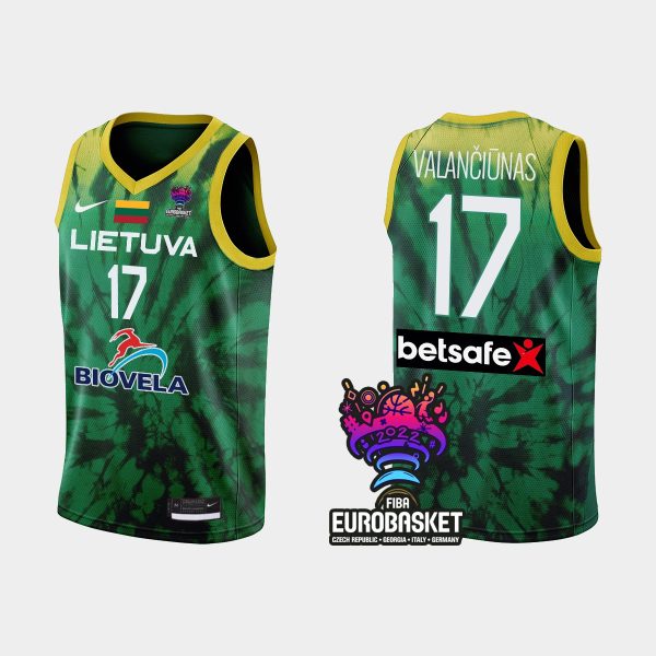 Men Lithuania FIBA Eurobasket 2022 Jonas Valanciunas Green Jersey