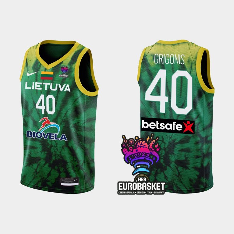 Men Lithuania FIBA Eurobasket 2022 Marius Grigonis Green Jersey