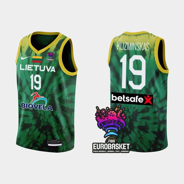 Men Lithuania FIBA Eurobasket 2022 Mindaugas Kuzminskas Green Jersey