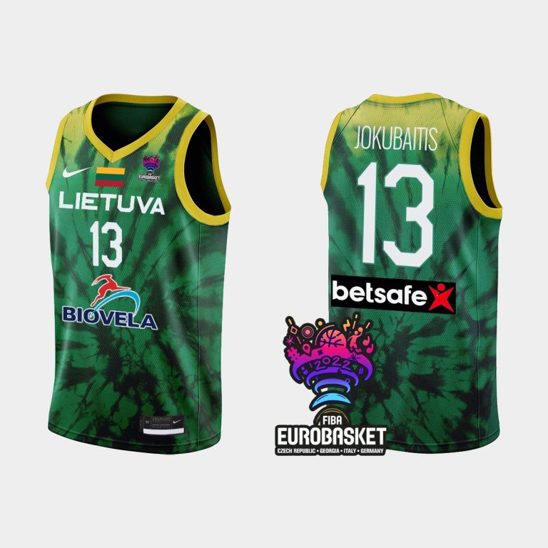 Men Lithuania FIBA Eurobasket 2022 Rokas Jokubaitis Green Jersey