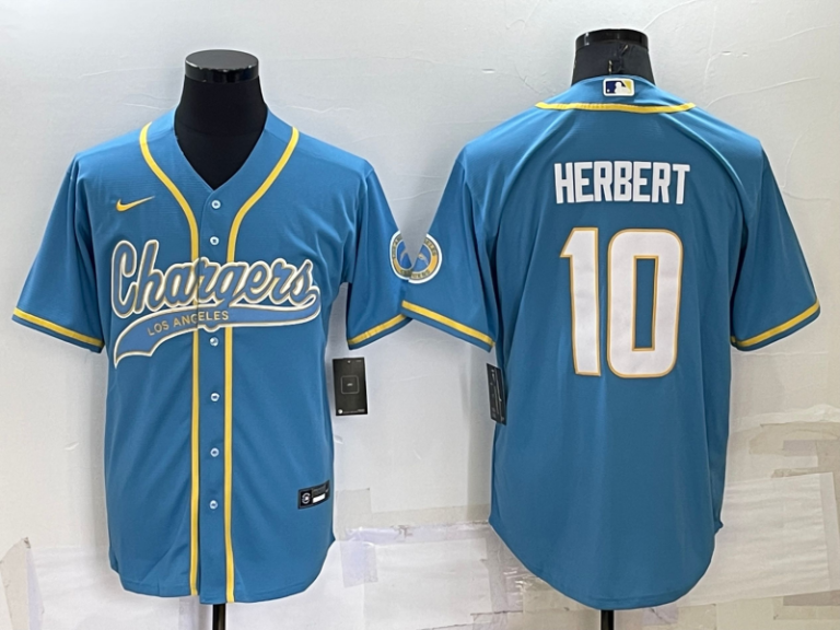 Men Los Angeles Chargers #10 Justin Herbert Light Blue Stitched MLB Cool Base Baseball Jersey