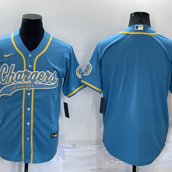 Men Los Angeles Chargers Blank Light Blue Stitched MLB Cool Base Baseball Jersey