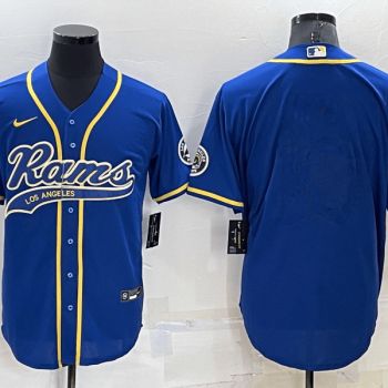 Men Los Angeles Rams Blank Blue Stitched MLB Cool Base Baseball Jersey