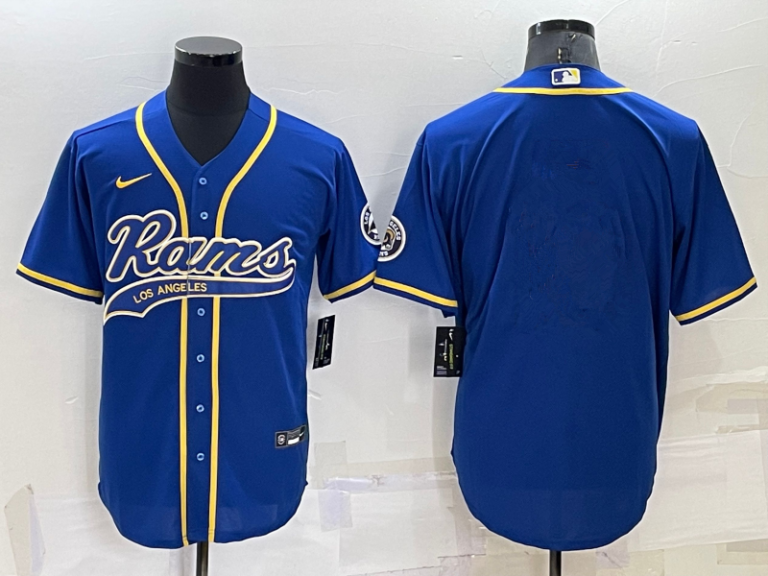 Men Los Angeles Rams Blank Blue Stitched MLB Cool Base Baseball Jersey