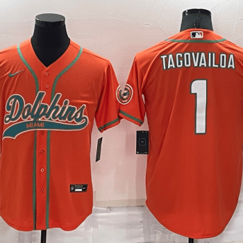Men Miami Dolphins #1 Tua Tagovailoa Orange Stitched Cool Base Baseball Jersey