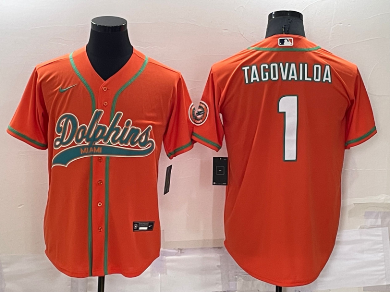 Men Miami Dolphins #1 Tua Tagovailoa Orange Stitched Cool Base Baseball Jersey