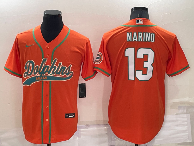 Men Miami Dolphins #13 Dan Marino Orange Stitched Cool Base Baseball Jersey