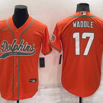 Men Miami Dolphins #17 Jaylen Waddle Orange Stitched Cool Base Baseball Jersey