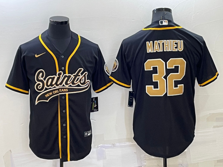 Men New Orleans Saints #32 Tyrann Mathieu Black Stitched MLB Cool Base Baseball Jersey