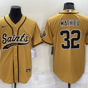 Men New Orleans Saints #32 Tyrann Mathieu Gold Stitched MLB Cool Base Baseball Jersey