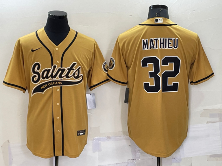 Men New Orleans Saints #32 Tyrann Mathieu Gold Stitched MLB Cool Base Baseball Jersey