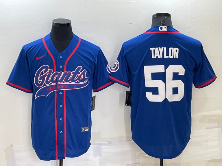 Men New York Giants #56 Lawrence Taylor Blue Stitched MLB Cool Base Baseball Jersey