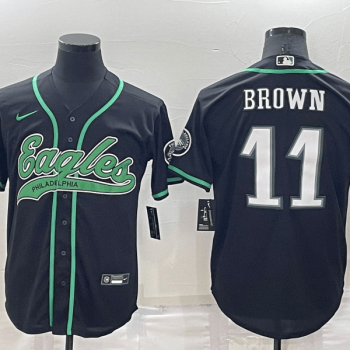 Men Philadelphia Eagles #11 AJ Brown Black Stitched Cool Base Baseball Jersey
