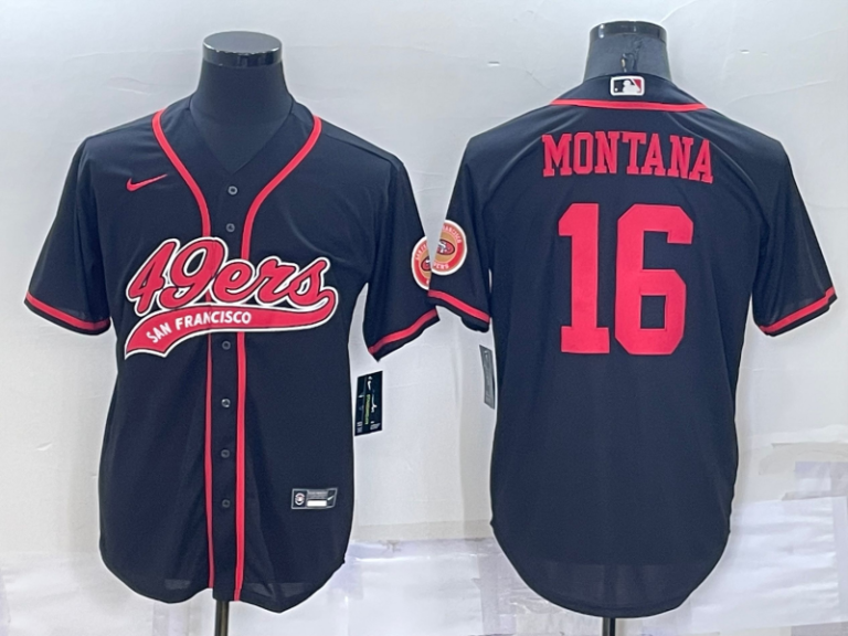 Men San Francisco 49ers #16 Joe Montana Black Stitched Cool Base Baseball Jersey