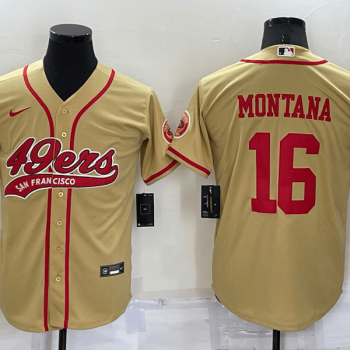 Men San Francisco 49ers #16 Joe Montana Gold Stitched Cool Base Baseball Jersey