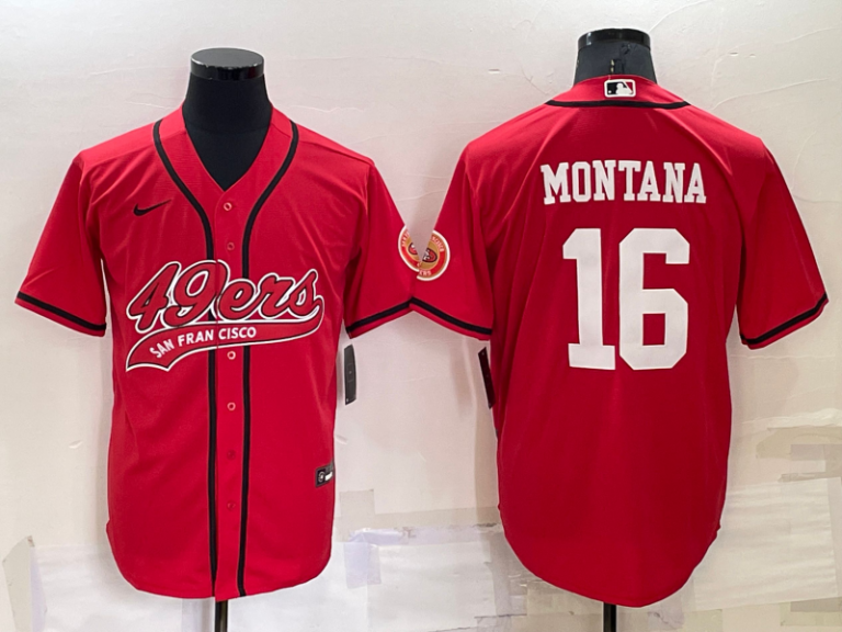 Men San Francisco 49ers #16 Joe Montana Red Stitched Cool Base Baseball Jersey