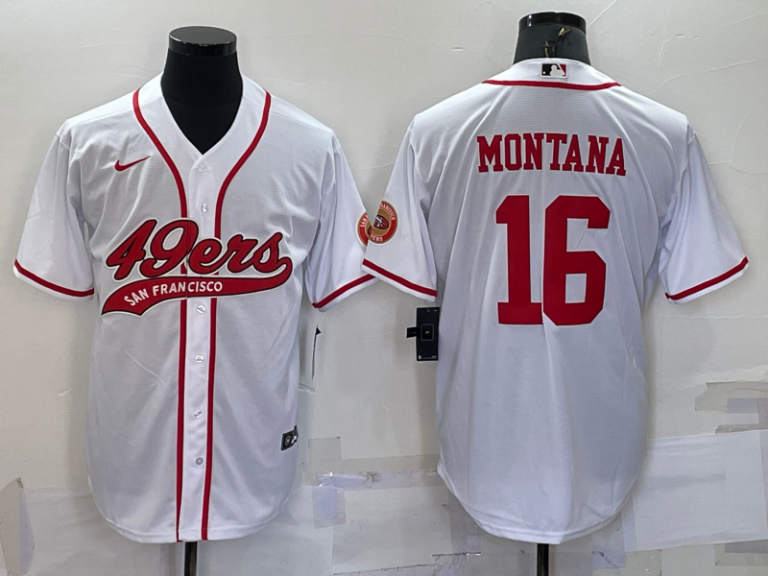 Men San Francisco 49ers #16 Joe Montana White With Patch Cool Base Stitched Baseball Jersey